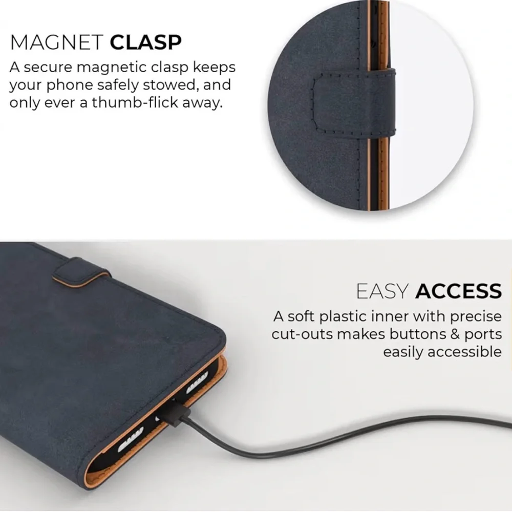 NWT! Navy - Snakehive iPhone 14 Case | Genuine Nubuck Leather | Wallet + Stand